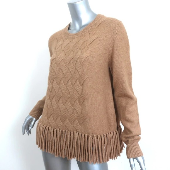 Akris Punto Fringe Sweater Wool & Camel Hair Basketweave Knit Size 12 NEW - Picture 3 of 9